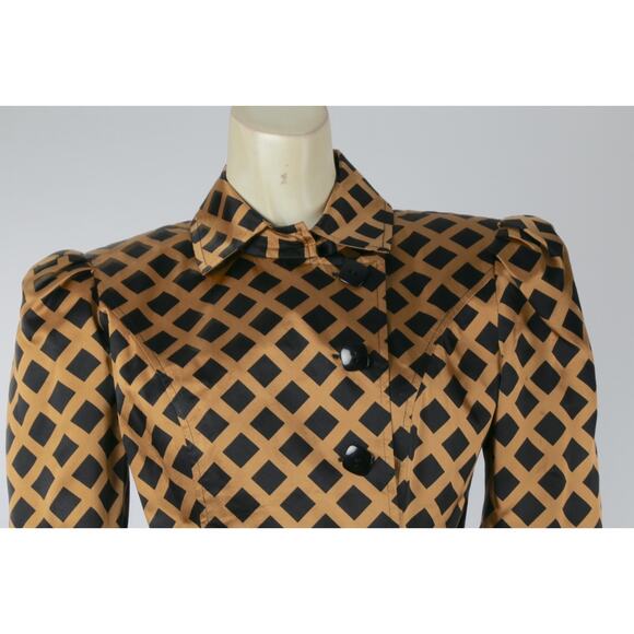 Richard Warren Pure Silk Vintage Peplum Blazer Beige Black Diamond Grid Size 4 - Picture 15 of 15